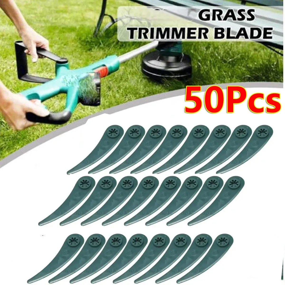 

50 шт. зеленых пластиковых лезвий для газонокосилок, аксессуары для бытовых садовых триммеров, подходят для моделей ART 26-18Li, ART 23-18