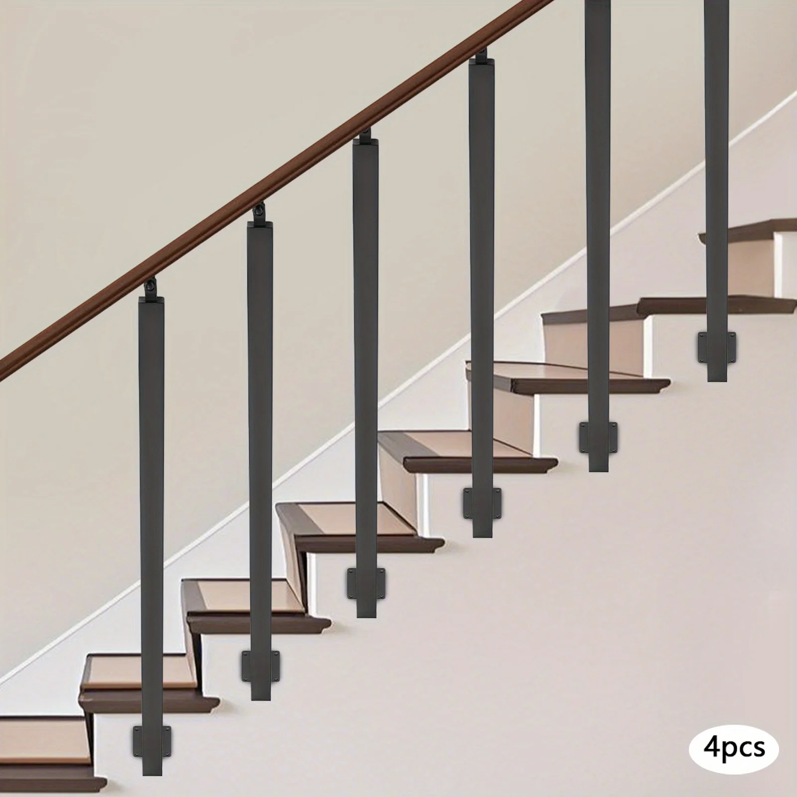 4 Pieces of 100cm Stair Railing Side Installation - Black, , , Suitable for Staircases, Villas, Entrances, Corridors, Attics