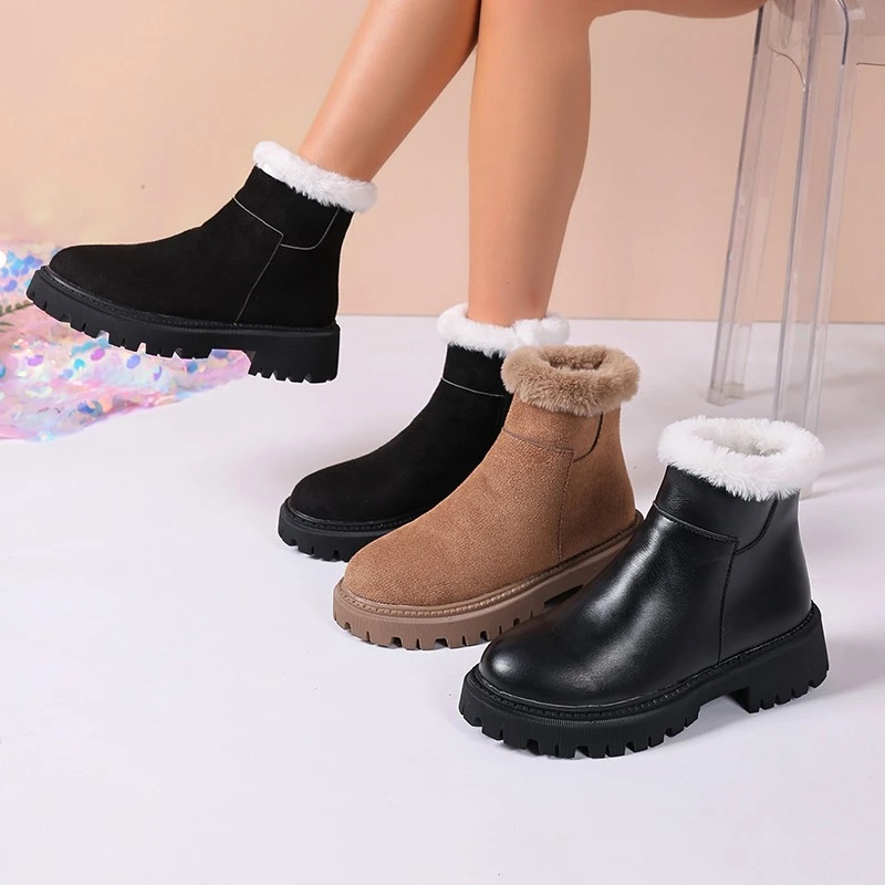 

2025 New Winter Women Warm Plush Ankle Boots Comfort Non Slip Shoes Concise Cotton Short Boots Женские Ботинки