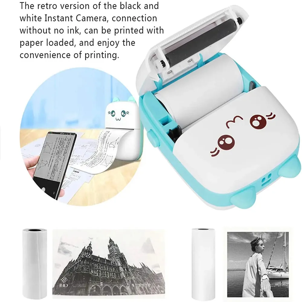 

HD Mini Printer Thermal Portable Label Printers Sticker Transparent Paper 57mm Inkless Wireless 203dpi Android IOS Phone