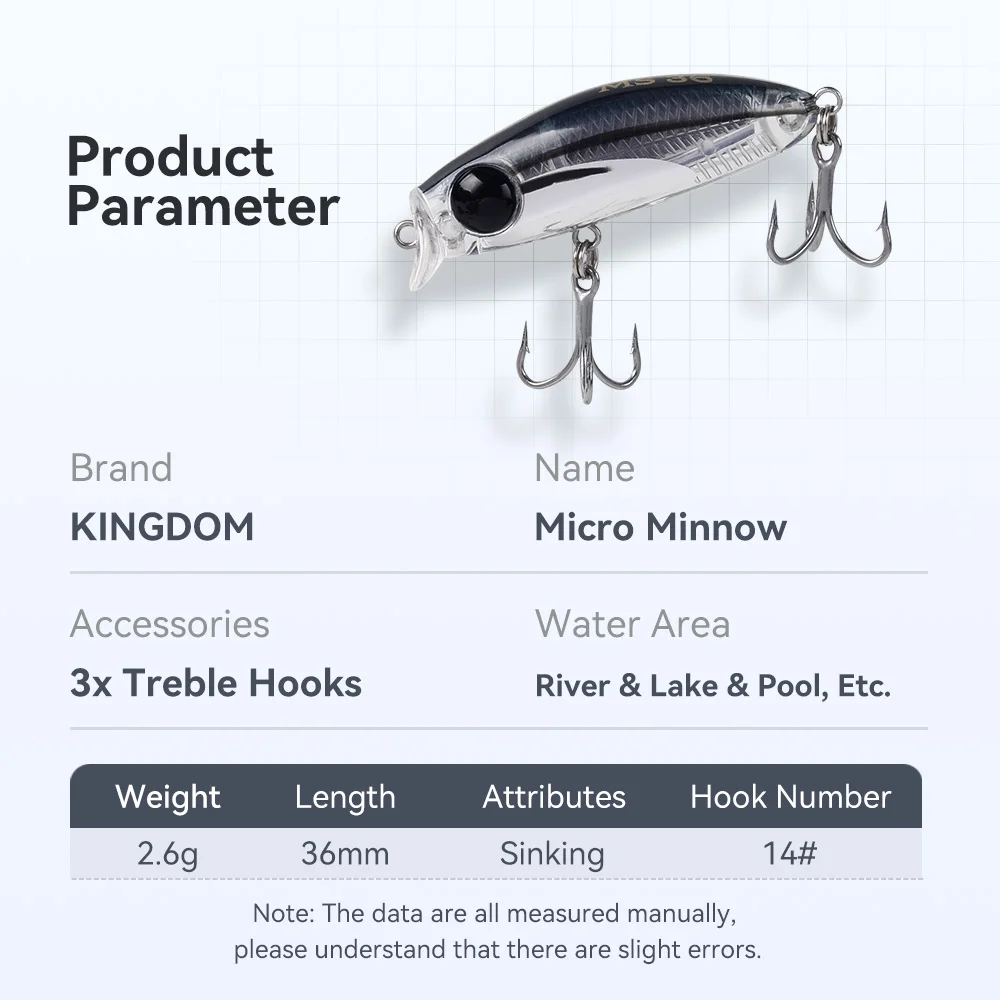 Kingdom Micro Minnow Fishing Lure 2.6g 36mm Long Casting Artificial Slow Sinking Minnow Hard Stick Crank Baits Bass Pike Trout