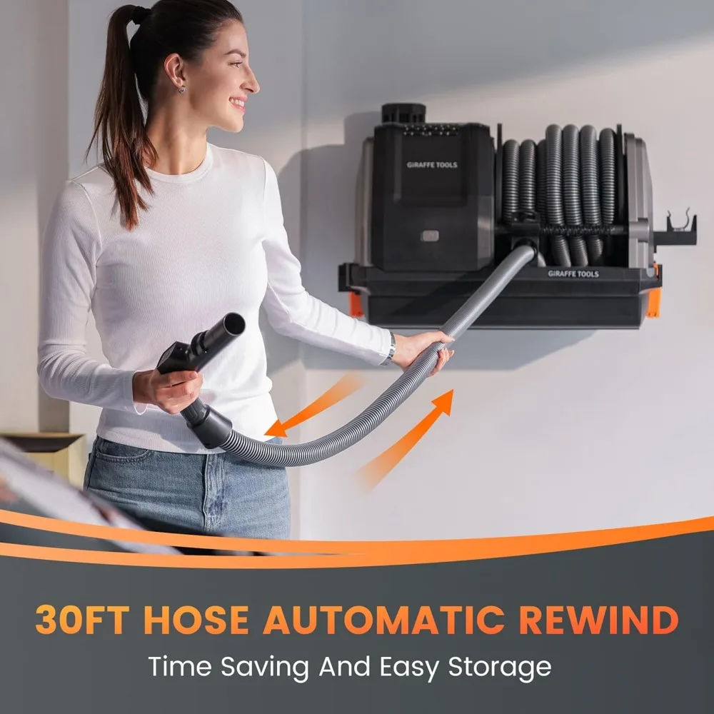 30-футовый выдвижной настенный пылесос для влажной/сухой уборки со шлангом и 6 насадками для чистки автомобиля