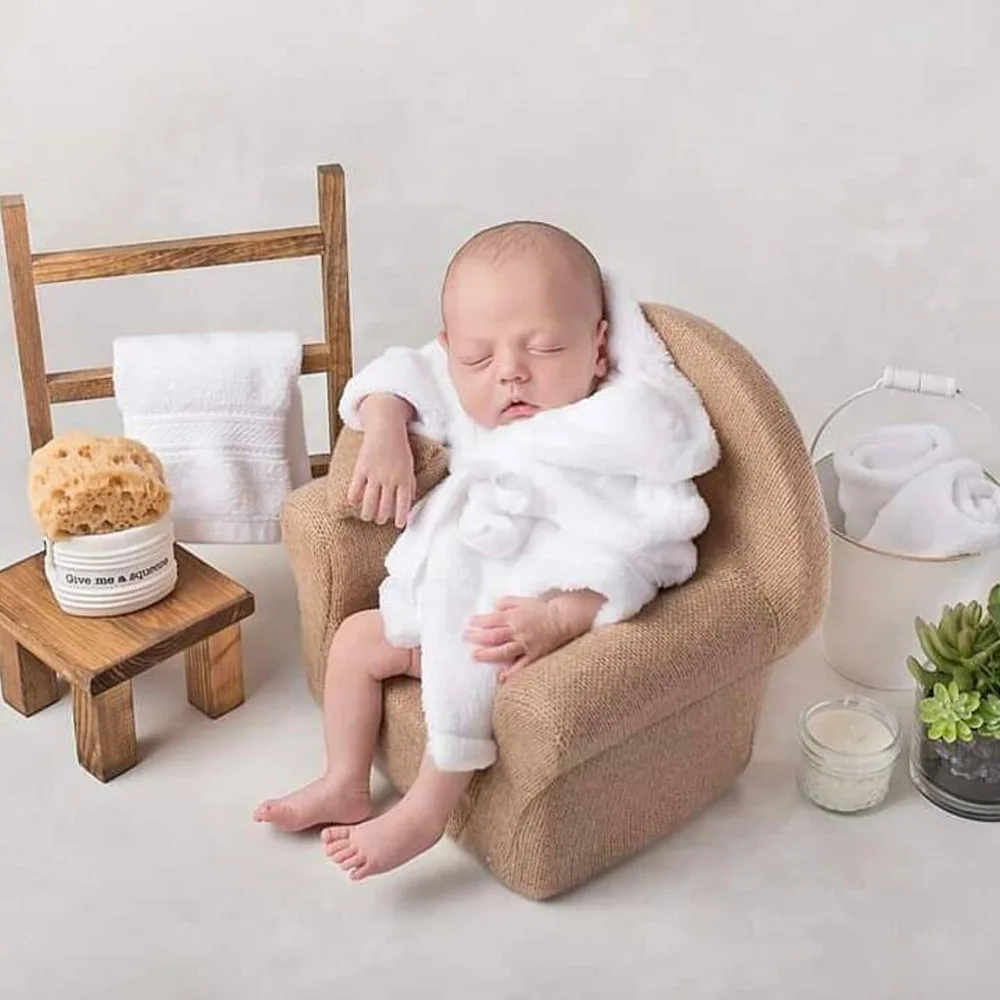 Newborn Outfit Bath Robe Headwrap Plush Bathrobe Towel Infant Costume Photostudio Posing Suit Newborns Shower