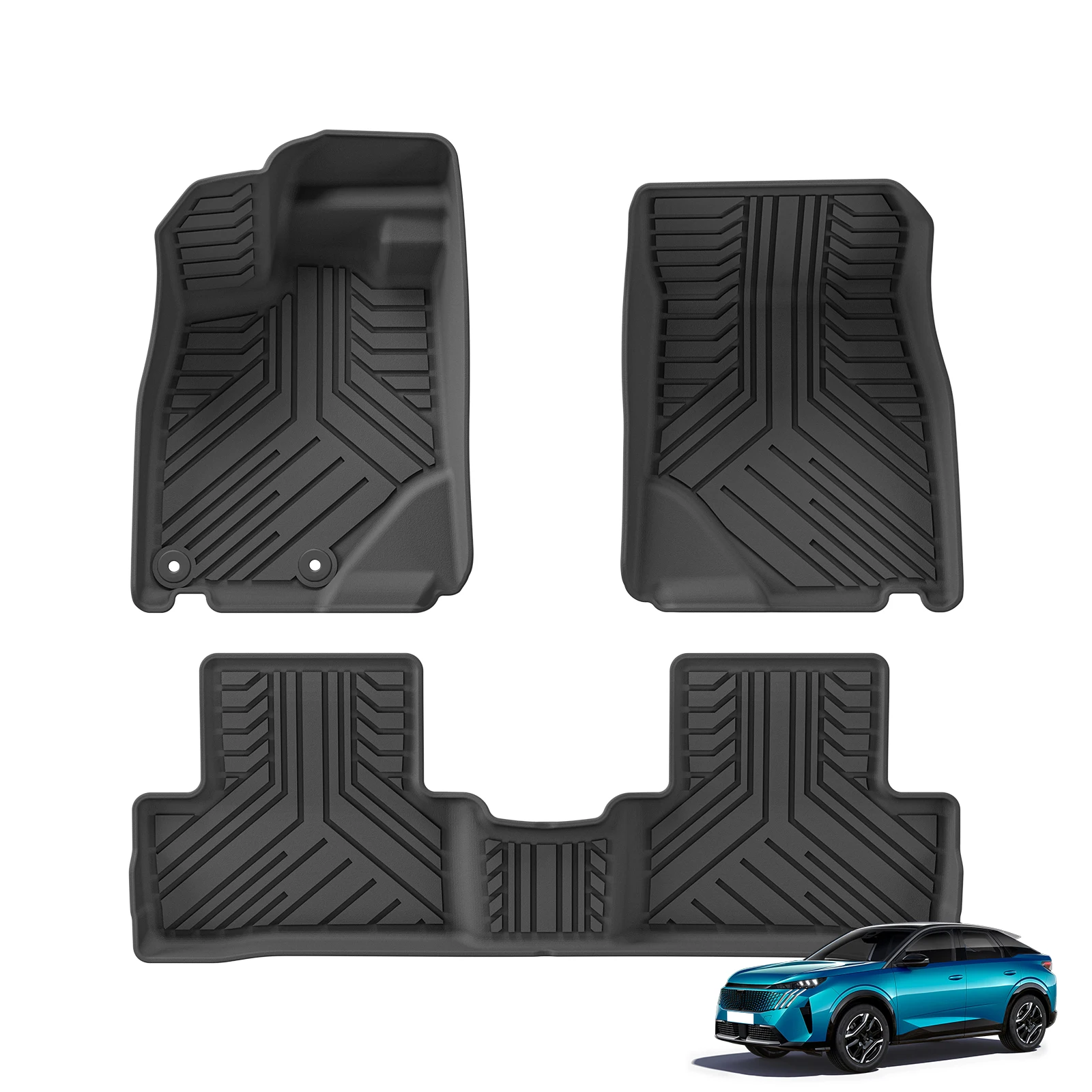 ZUNDUO Left Drive for Peugeot 3008 E-GT 3rd Gen Hybrid Version 2024-2027 Car All-Weather Floor Mats Trunk Pad Accessories Black