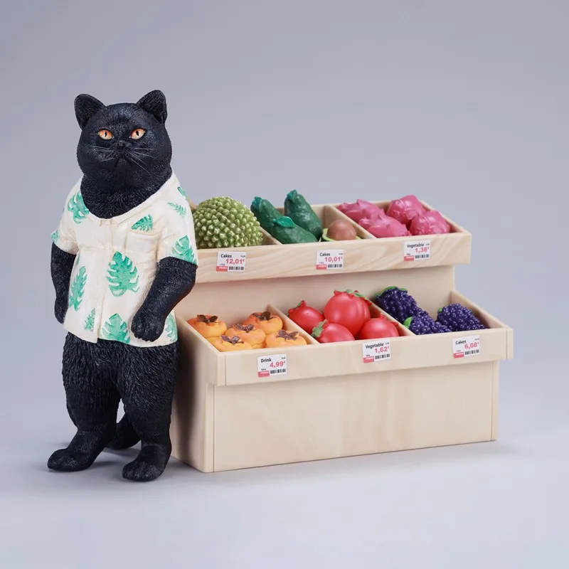 in stock 1/6 Scale Simulated Animals Cat Model with Fruit Stall Model Doll Gift Resin for 12'' Action Figures Props Accessory