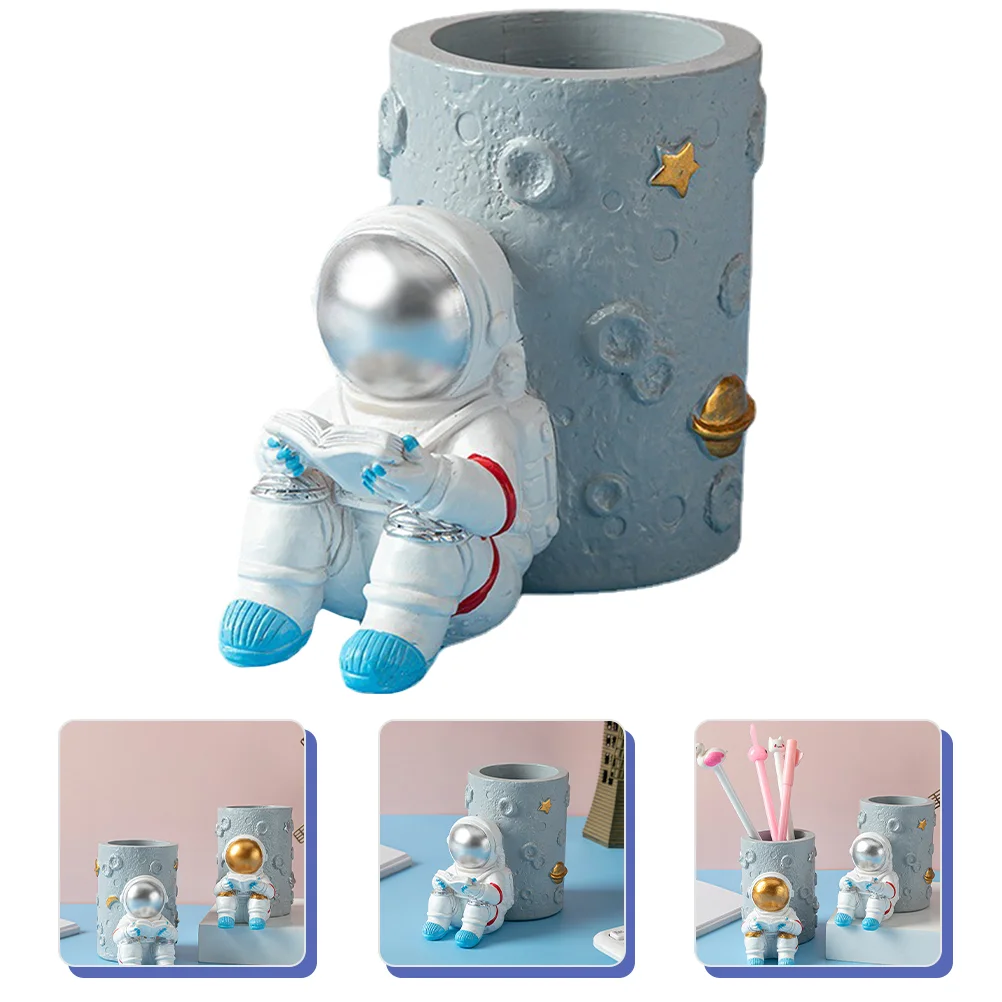 suporte de caneta de astronauta redondo estatueta de astronauta estatuas ornamento armazenamento lapis maquiagem pincel decoracao de mesa 01