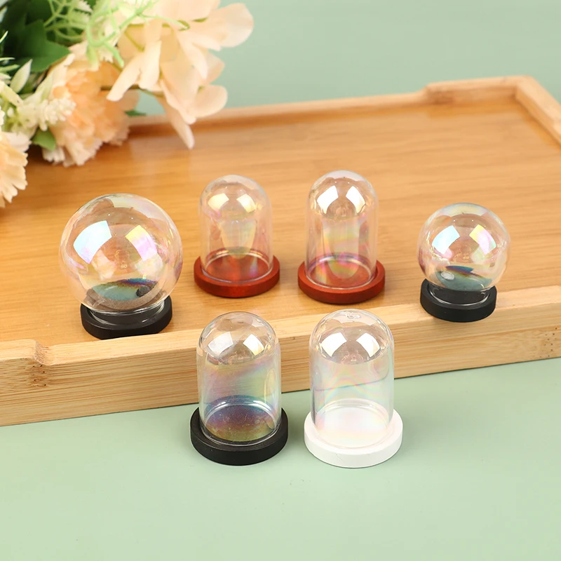 

Dollhouse Miniature Dome Glass Cover Cake Mini Flower Display Cloche Bell Jar Hood Immortal Plantplate Dessert Base Holder Box