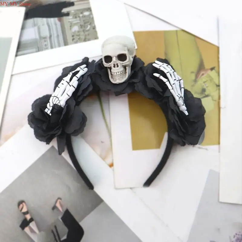 N1He Spooky Skull Hairband com Flores simulação Decoração fantasias Halloween