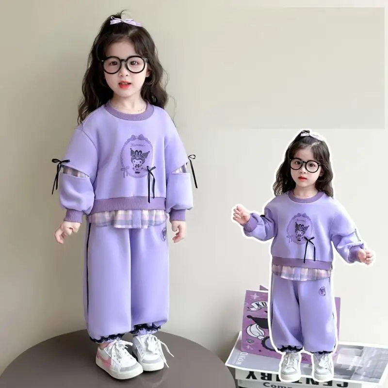 

Sanrio Kuromi детский пуловер, комплект из двух предметов, штаны с длинными рукавами для девочек, спортивный костюм, весна-осень, кавайная модная новая повседневная одежда