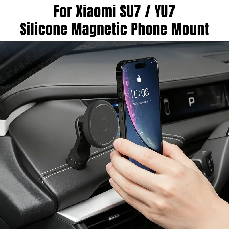 For Xiaomi SU7 YU7 Silicone Magnetic Phone Mount MagSafe Compatible 360° Rotatable Car Holder Non-Slip Silent Phone Holder