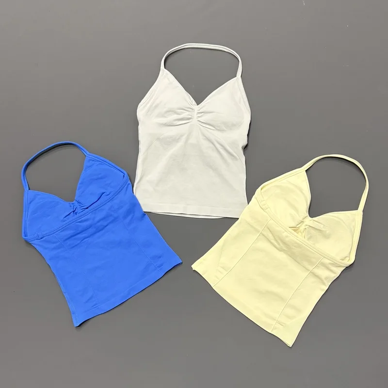 HISTELLO Halter Yoga Tank Top Women Sexy Strappy Backless Slim Fit Padded Breathable Gym Fitness Running Workout Sports Tops image 5