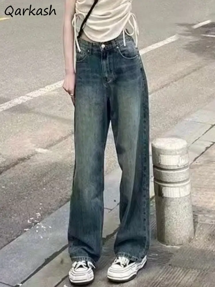 

Мешковатые джинсы женские однотонные широкие брюки винтажный шикарный модный американский стиль с высокой талией повседневная уличная одежда полной длины универсальная для подростков