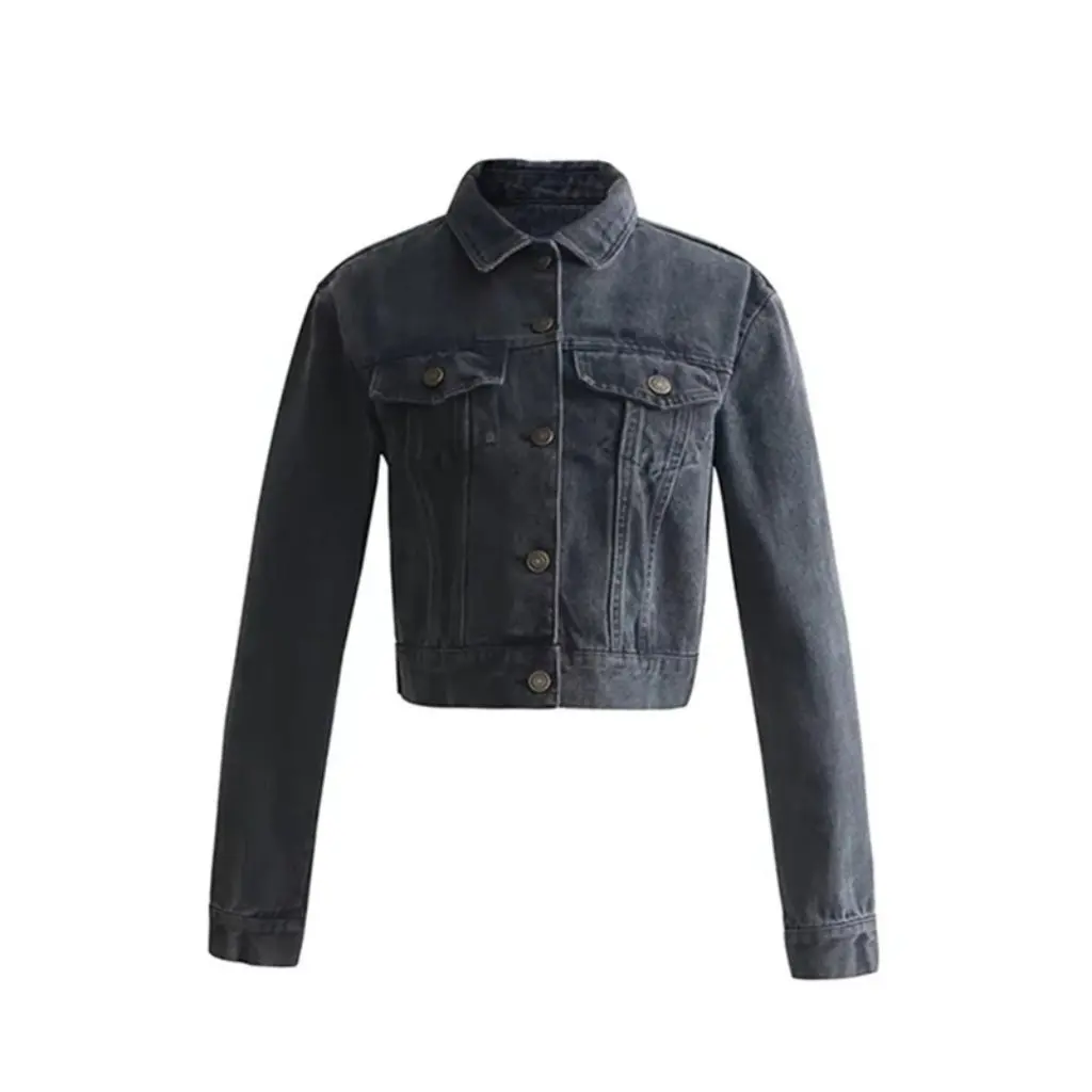 

Women's Slim Fit Denim Jacket Single-Breasted Long-Sleeved Trendy Top Autumn Handsome Short Look Casual Outerwear