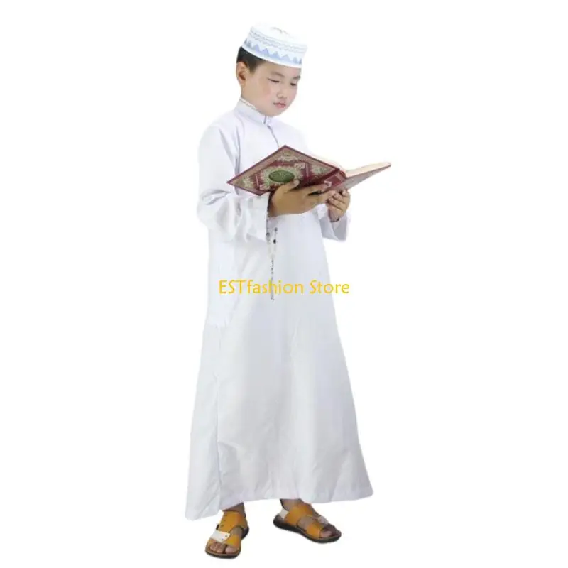 

Y5GC Boy Long Sleeve Muslims Saudis Kaftan Islamic Ethnic Clothing Robe Man Arab Robe