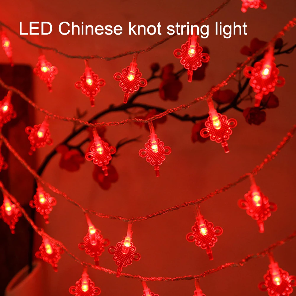 1 SET Red Lantern String Light 20LEDs/40LEDs Chinese Knot Battery Operated String Light For Chinese New Year Wedding Party Decor