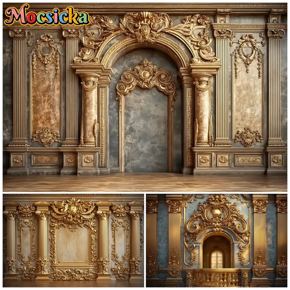 

Mocsicka Golden Palace Wall Backdrop Photography Shooting Props Art Decors Portrait Background Birthday Wedding Banner Photocall