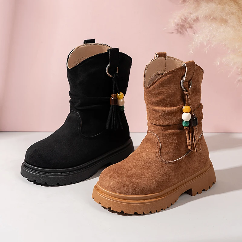 

Retro Kids Shoes Boots for Girl Autumn 2025 New Children Fashion Platform Boots Causal Tassel Versatile Toddlers Leather Boots