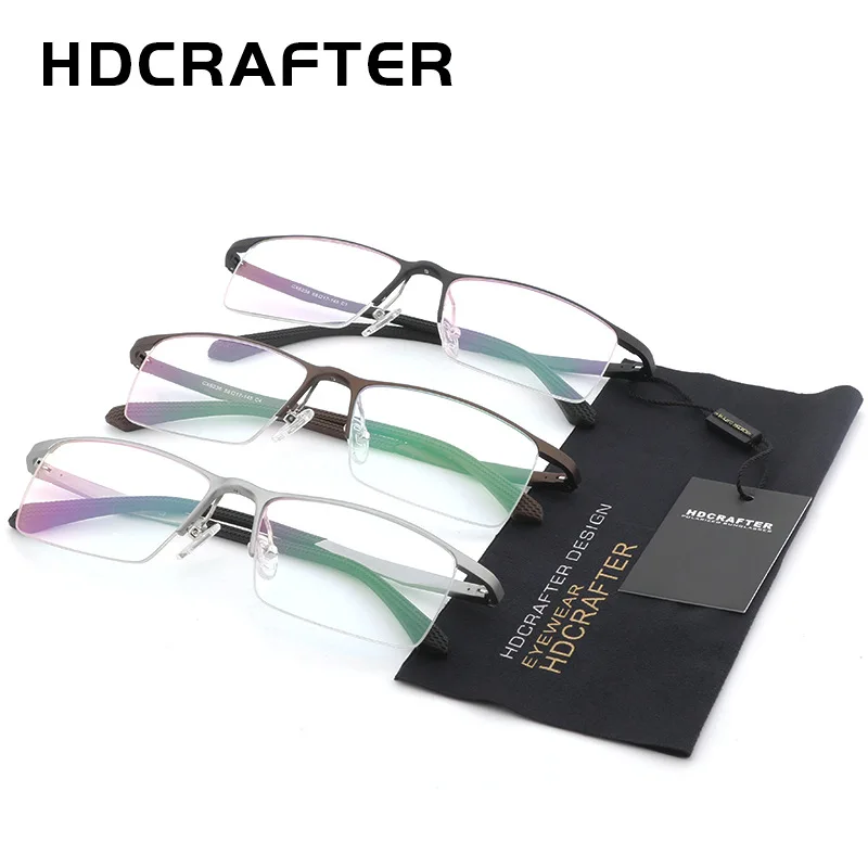 HDCRAFTER Men\'s Prescription Eyeglasses Frames Metal Optical Glasses Frame Brand Designer Clear Reading Glasses For Men Women