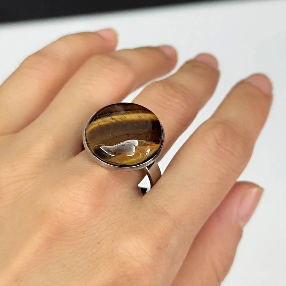 20 Stück/Los Großhandel Gemischte 316L Edelstahl Ringe mit Großen Natursteinen, Ovale und Quadratische Opal-Cabochon-Ringe, Party-Schmuck – Detail 10