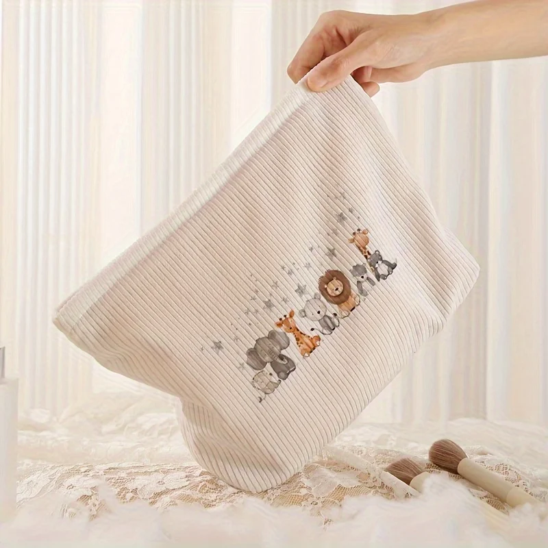 Small Animal Pattern Printed Corduroy Zipper Makeup Bag Storage Bags Cosmetic Makeup Bag Multifunctional Wash Bag with Lining