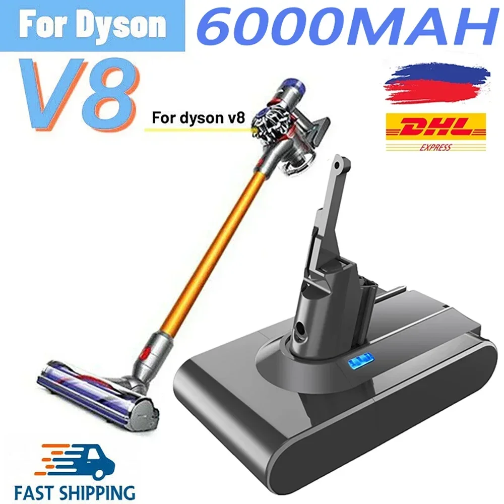 Bateria de Substituição Original para Dyson V8, Absoluto, Aspirador Portátil, SV10, 21.6V, 6000mAh, 8000mAh