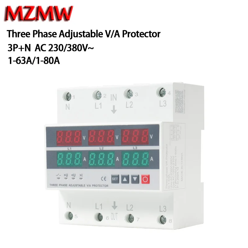 3 Phase Over and Under Voltage Protector Current Protection Digital Voltmeter Ammeter Din Rail Power Erengy Meter Monitor Relays