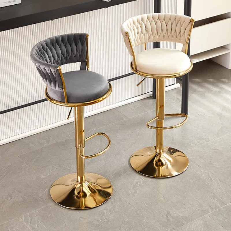 Kadife Bar tabureleri döner dokuma Modern altın Bar tabureleri sırtlı ayarlanabilir yükseklik Barstools altın Metal uzun boylu