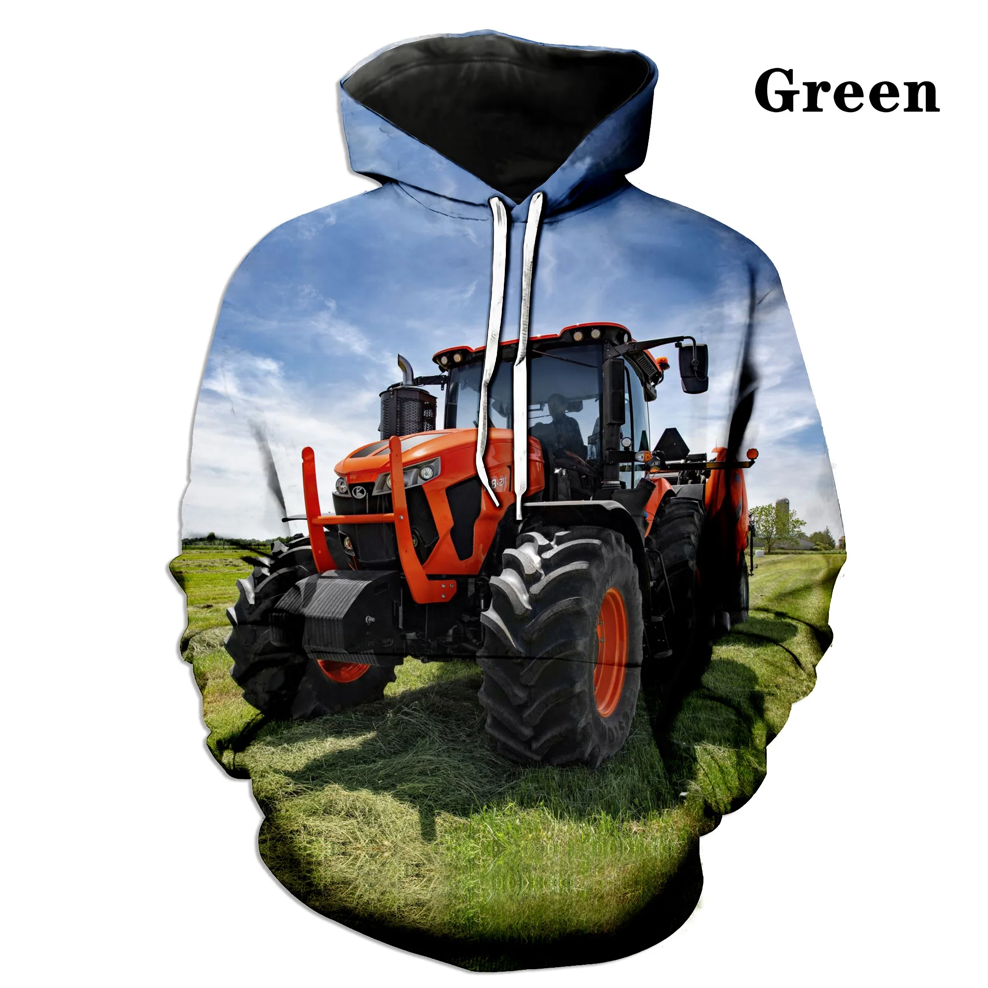 Men's Fashion 3D Tractor Print Hoodie Harajuku Funny Hooded Streetwear Sweatshirts Casual Pullover Car Long sleeved  hoodie tops