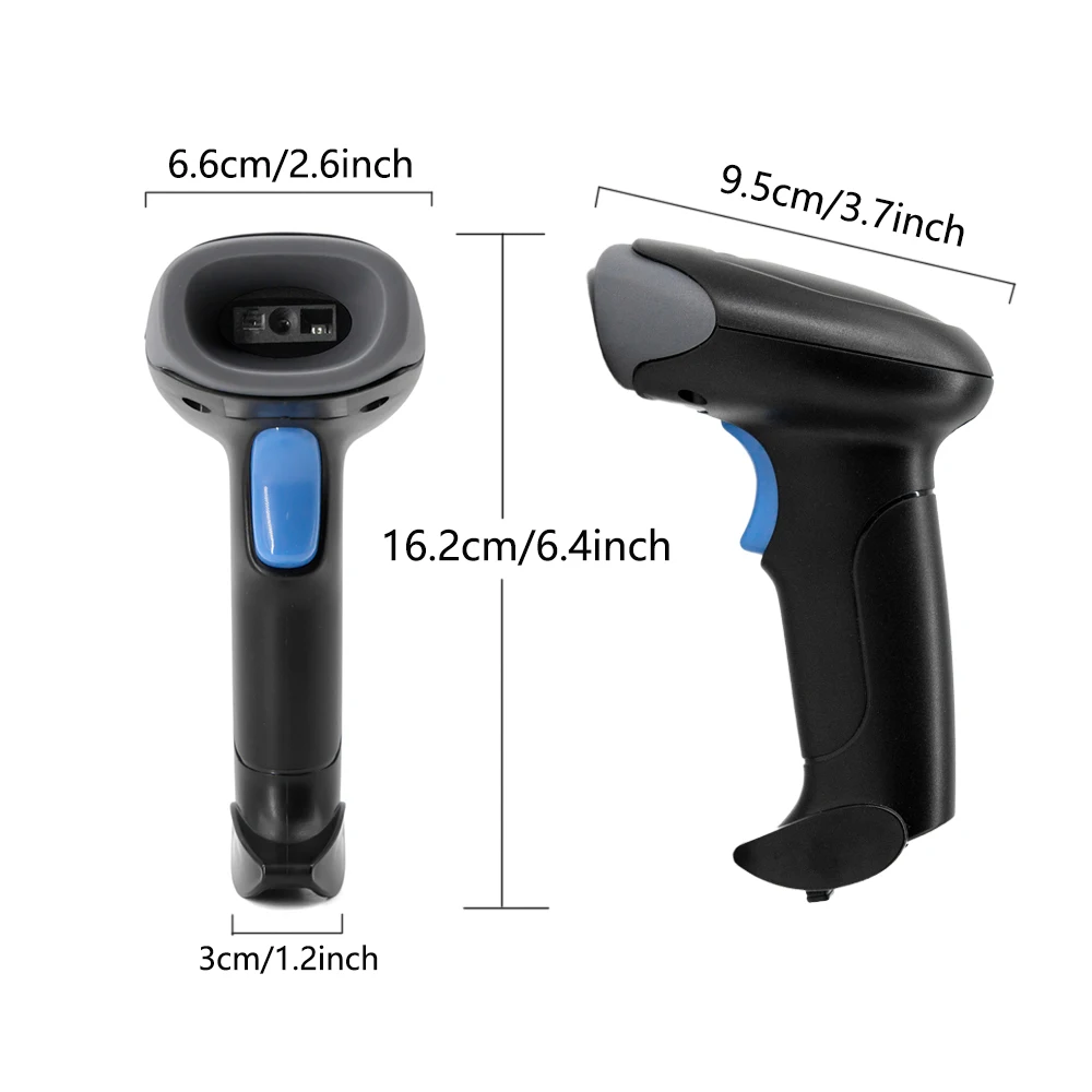 Bluetooth Wireless/Wired 2D Barcode Scanner Portable Handheld 1D/2D QR Code Reader Quick Identify Scan CMOS for Retail Warehouse