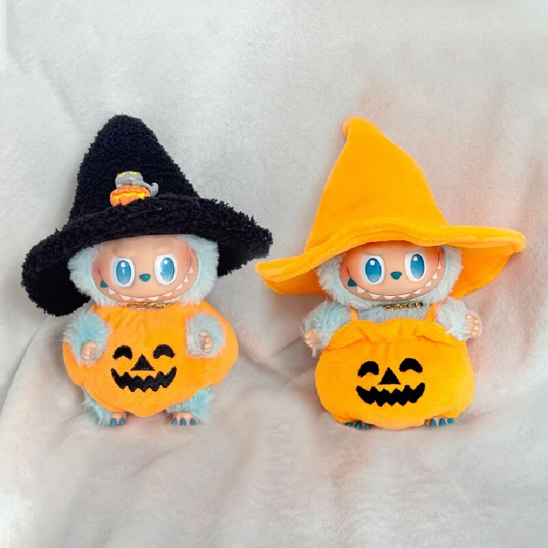 First second and third generation 15CM rabubu pendant Halloween pumpkin clothing belt pants black hat plush toy costume player