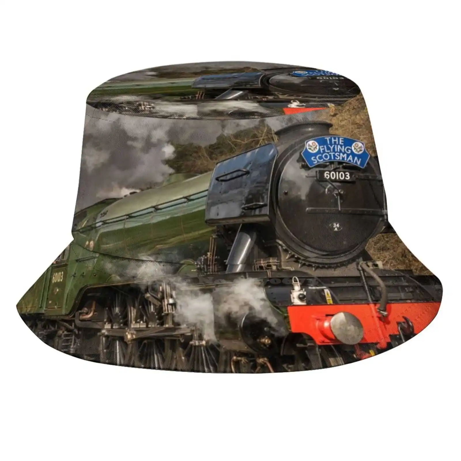 The Flying Scotsman Sun Cap Fisherman Hat Bucket Hats Engine Transport Oil Water Smoke Famous Railway British Green North Yorks