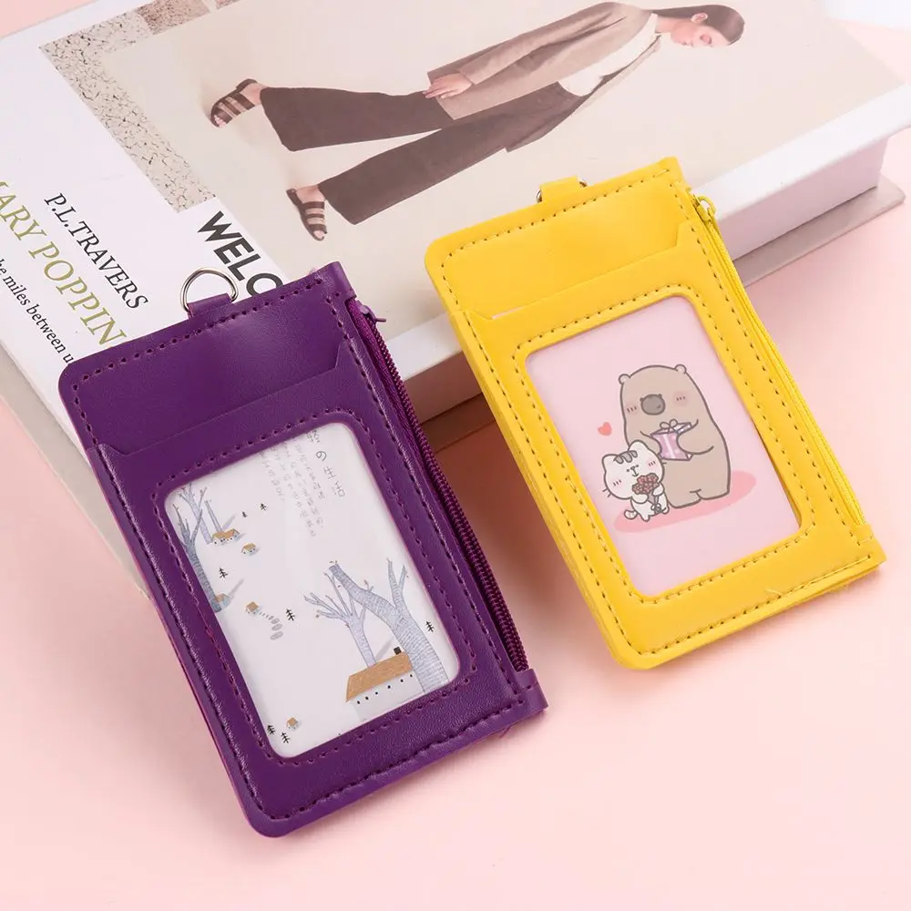 New Faux Leather School Office Supplies ID Holders Wallets Zipper Bag Card Case