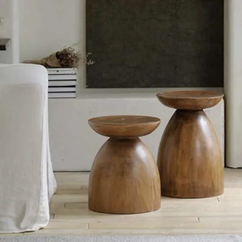 Natural Wood Stump Side Table Rustic Log End Table Carved Root Coffee Stand Low Round Nightstand for Living Room Bedroom