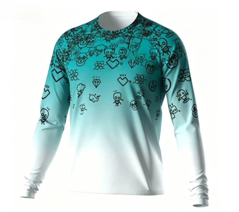 New long sleeved sportswear with 3D printed patterns, fashionable and versatile, breathable and quick drying sports top