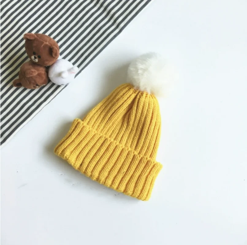 Personalized Autumn Ad Winter Children\'s Thickened Candy Colored Wool Ball Wool Hat Knitted Hat For Boys And Girls BabyPullover