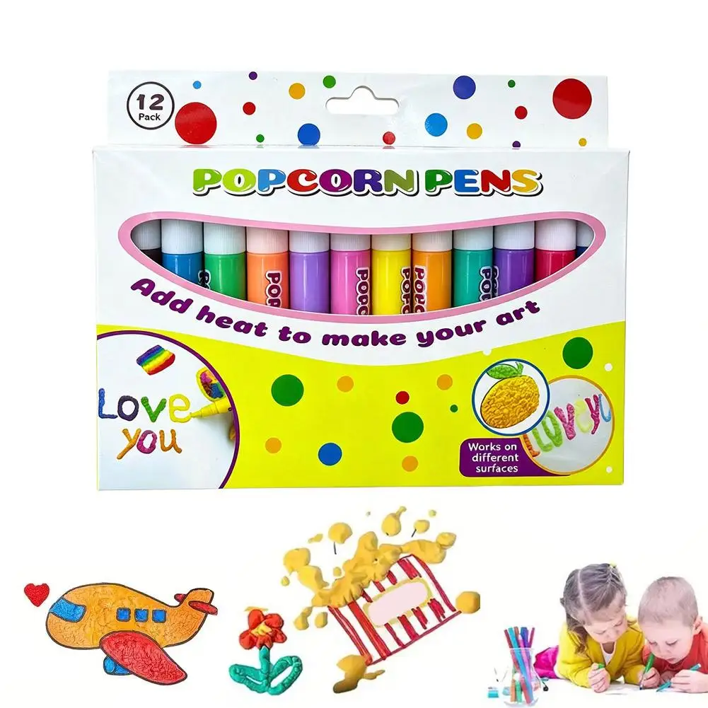 Popcorn Pens Puffy 3D Art DIY Bubble Popcorn Drawing Pen Children'S Painting Coloring Creative Marker Pen 6/12Colors