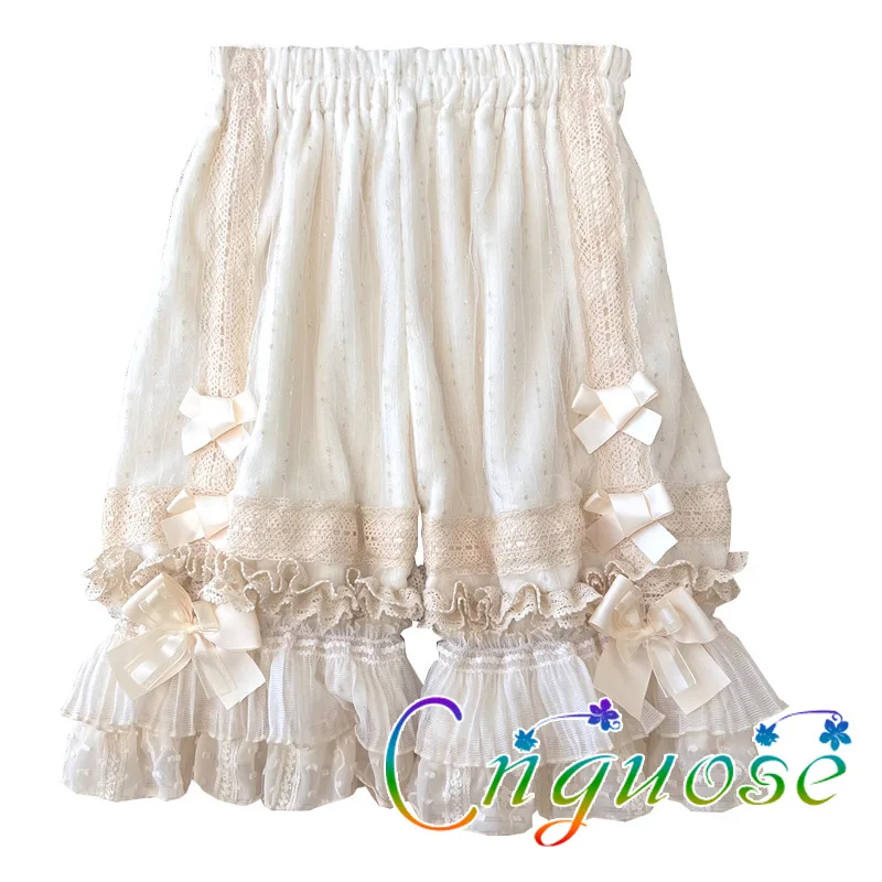 2024 Kawaii Cute Lantern Pumpkin Shorts Japanese Bow Lace Shorts with holes Lolita Bow Pumpkin Pants Girl shorts Summer