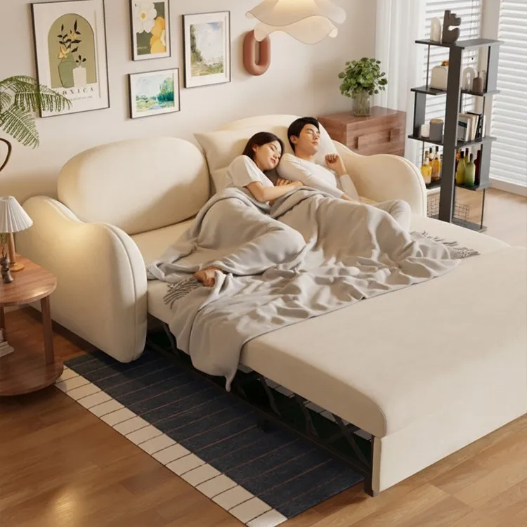 Multifunctional variable bed foldable sofa bed sitting and sleeping dual-purpose living room small apartment cream wind