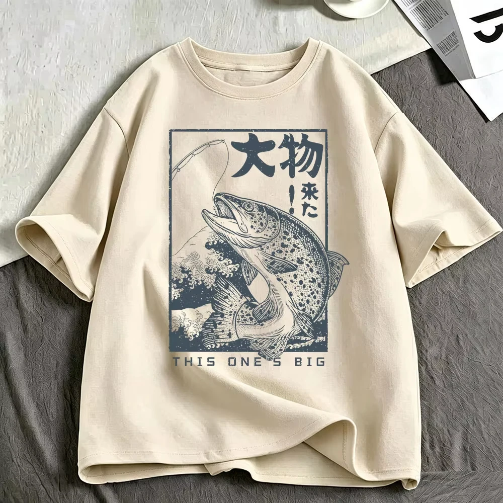 T-shirt japonais avec motif de vague de poisson Ukiyo-e, T-shirt pour pêcheur, pêcheur amateur de pêche en plein air, cadeau pour amoureux de la pêche, vêtements