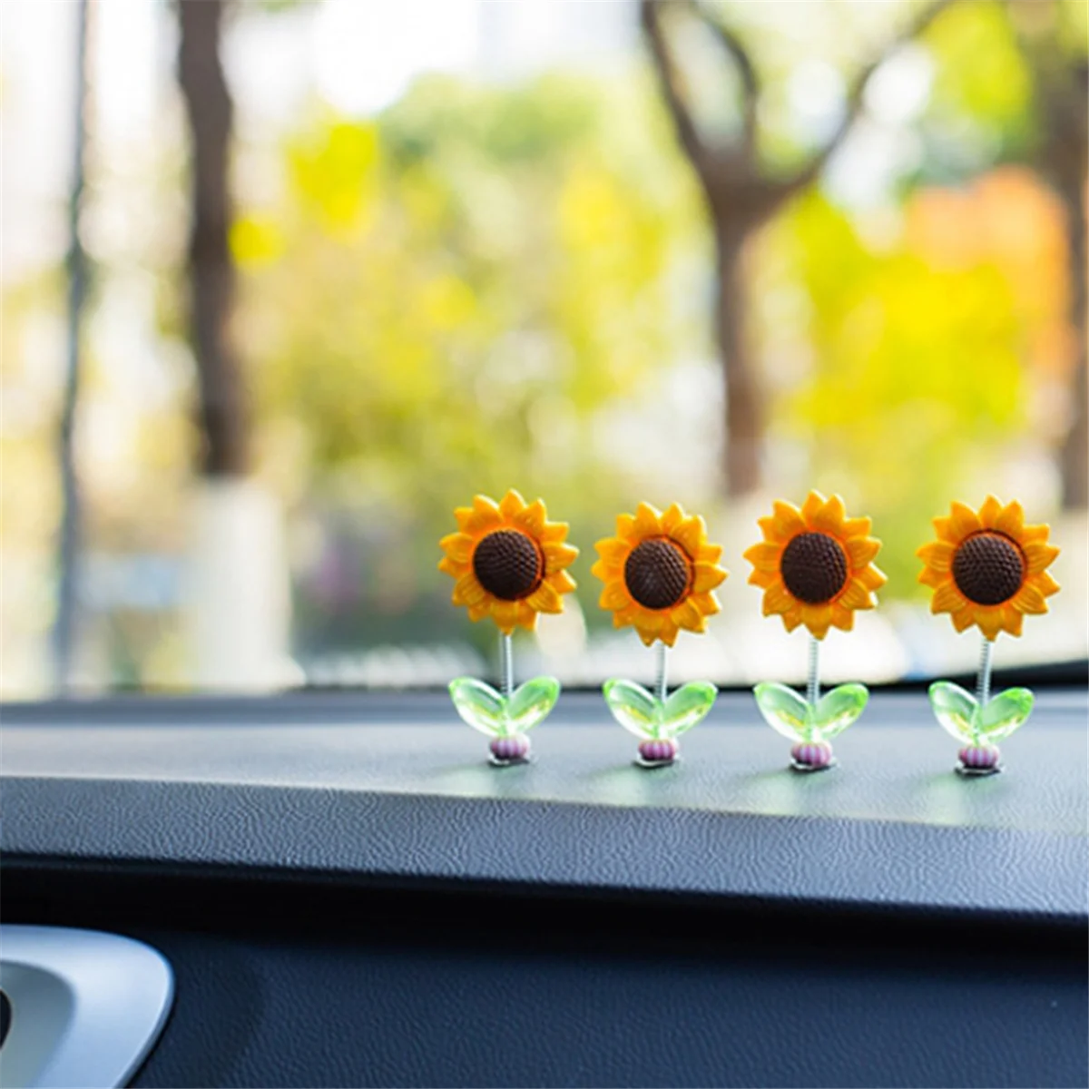 4Pcs Car Dashboard Sunflower Ornament Head Shaking Dancing Sunflower Cartoon Ornament Car Interior Cute Flower Ornament