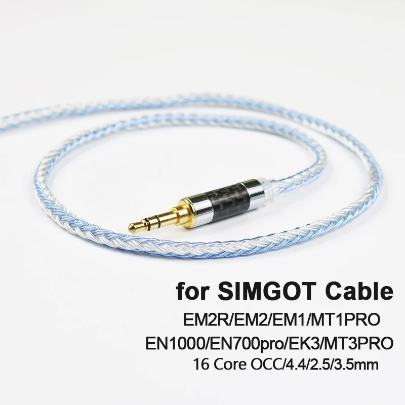 SIMGOT cavo IEM 16 Core placcato argento aggiornamento cavo auricolari OCC per SIMGOTEM2R EM1EK3 MT1MT3 2.5 3.5mm con microfono