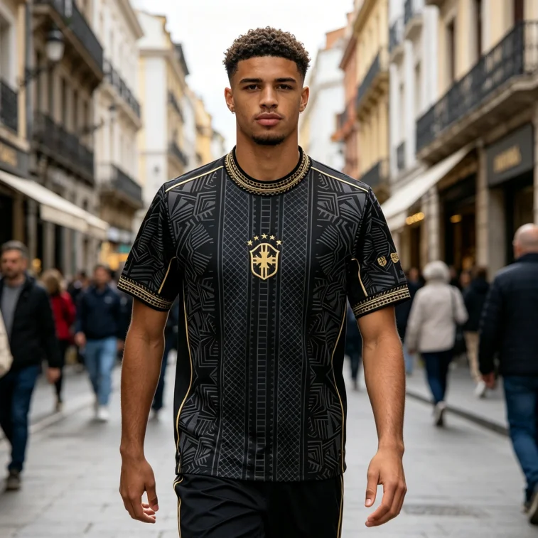 2026 Summer Edition Brazilian Sportswear Black and Gold Quick-Drying T-Shirt Outdoor Running Training Family Kids Tees