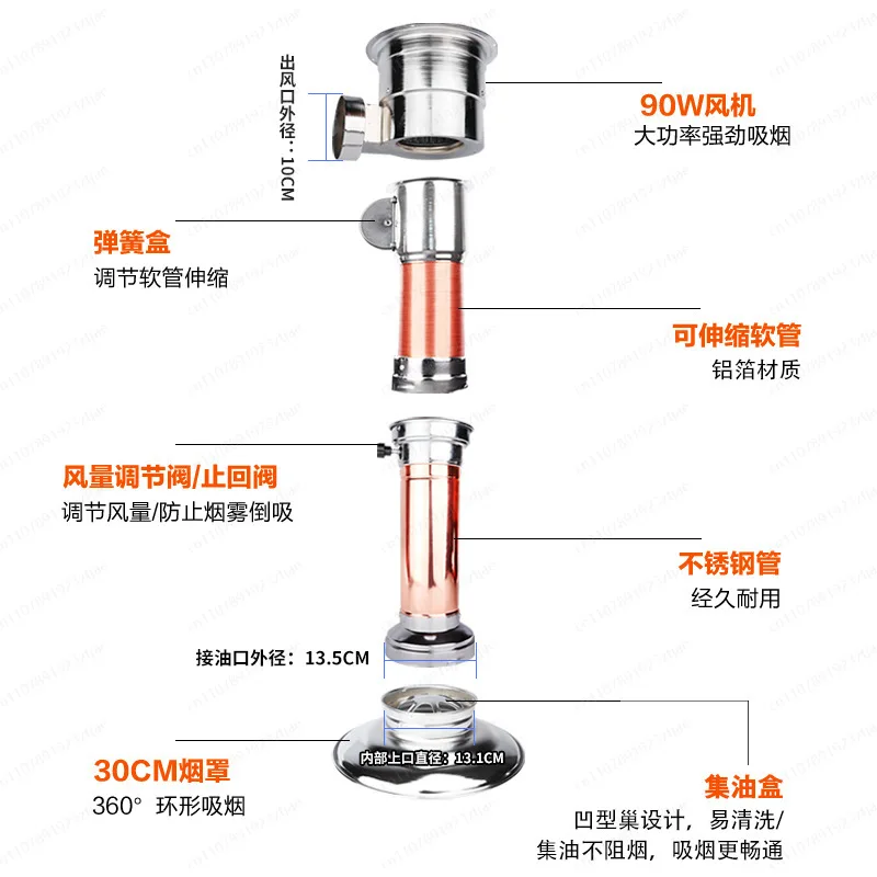 BBQ Restaurant Exhaust System, Telescopic Smoking Pipe with Fan for Commercial Kitchen Ventilation