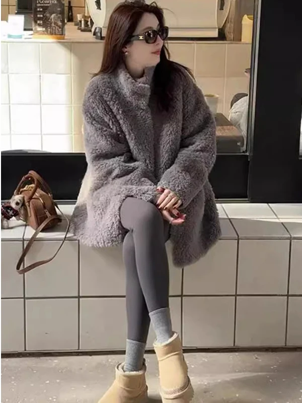 

Женское осенне-зимнее утепленное пальто средней длины с воротником из овечьей шерсти, вельветовое, хлопковое, в стиле «Маленькая Франция»