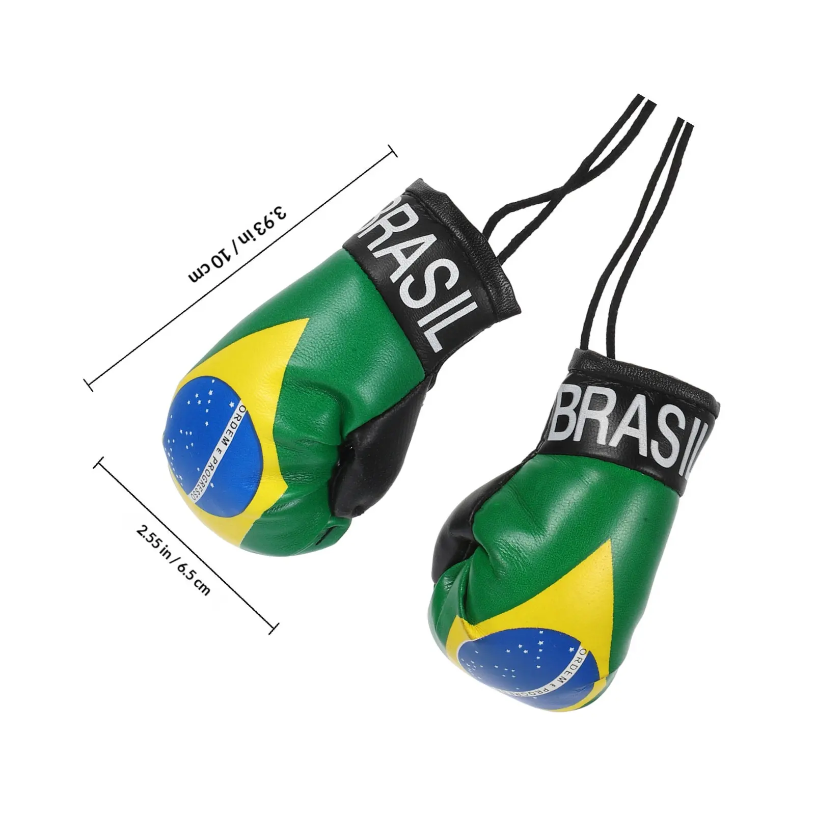 1Pair Miniature Boxing Gloves Pendant with Brazilian Flag Pattern Key Decor Car Rearview Mirror Ornament Boxing Theme Hanging
