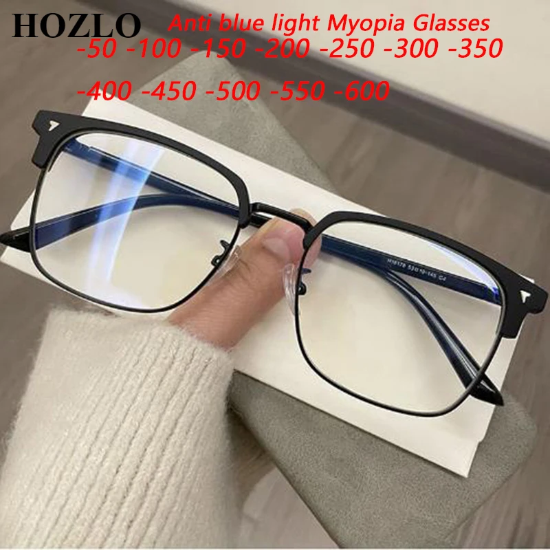 New Vintage Men  Myopia Glasses Rectangle Retro Business Nearsighted Anti blue light Half-frame Eyebrow Woman Read Spectacles