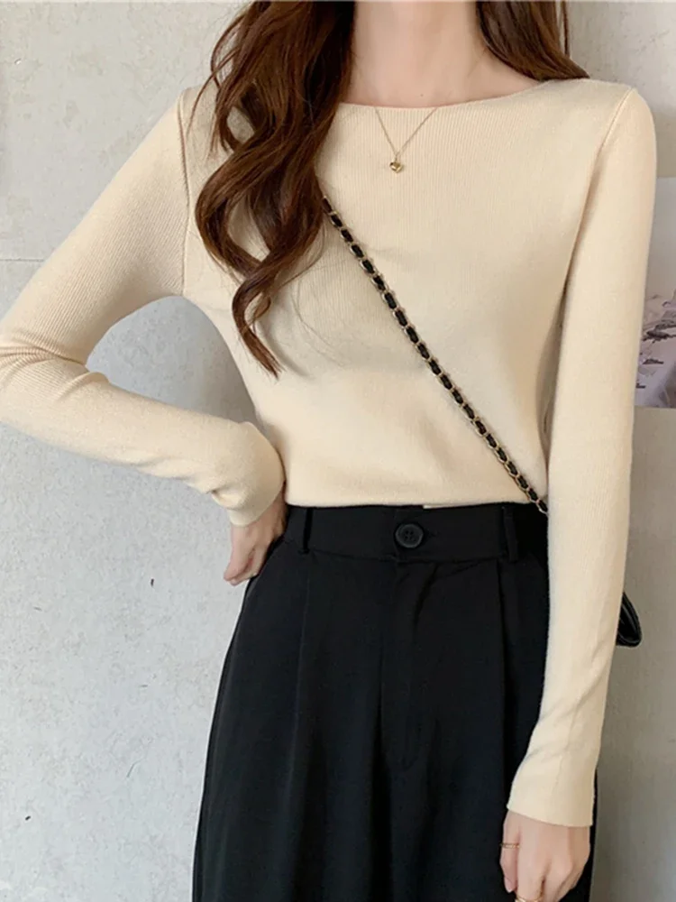 2026 Winter Frauen strickwaren Pullover Slash Neck Dünne Gestrickte Pullover chic Grund Solide Jumper Weibliche Pullover Casual Jersey Tops