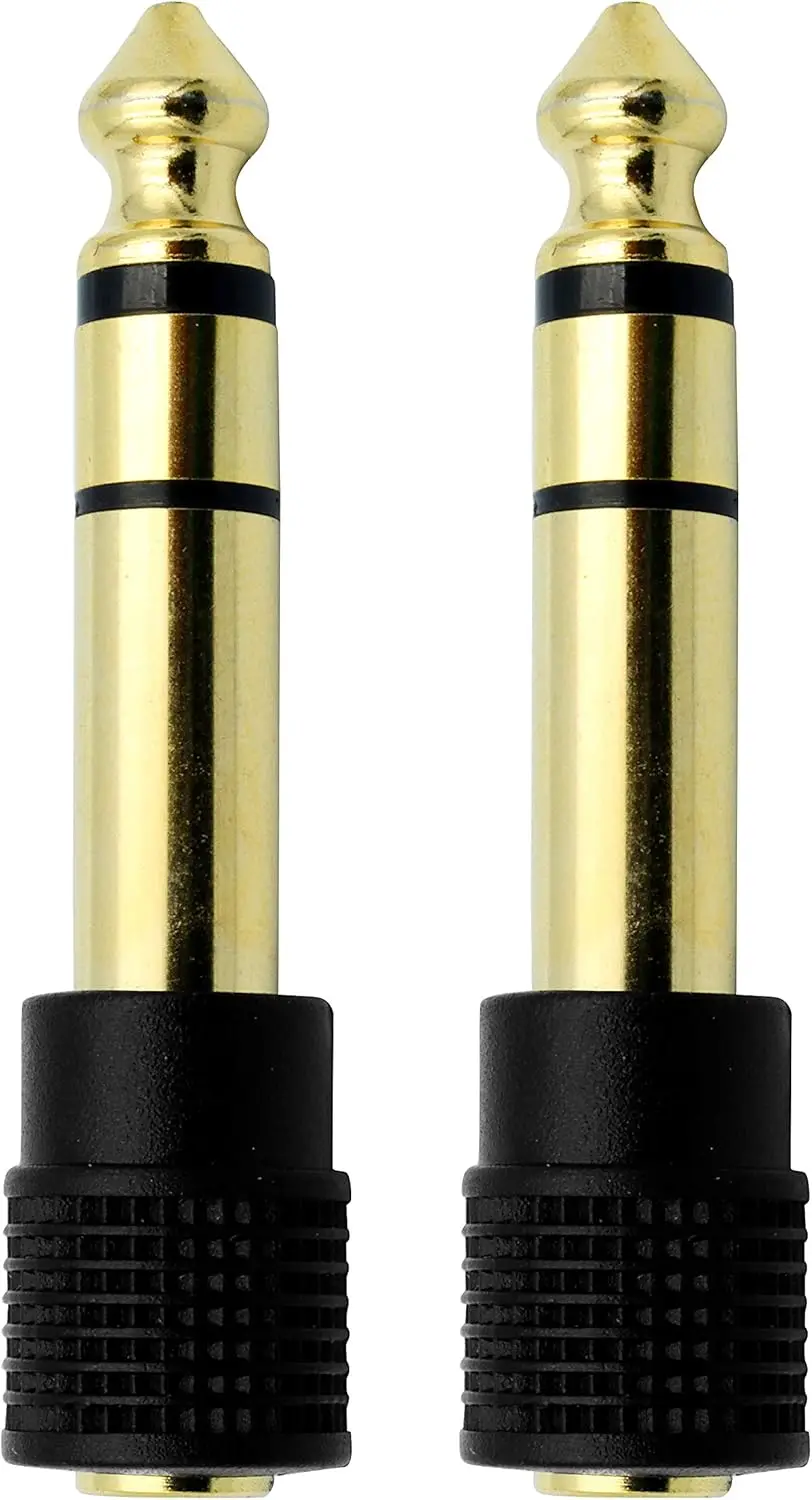 2 حزمة 6.35 ملم (1/4 بوصة) ذكر إلى 3.5 ملم (1/8 بوصة) محول صوت ستيريو أنثى، موصل سماعة رأس مطلي بالذهب