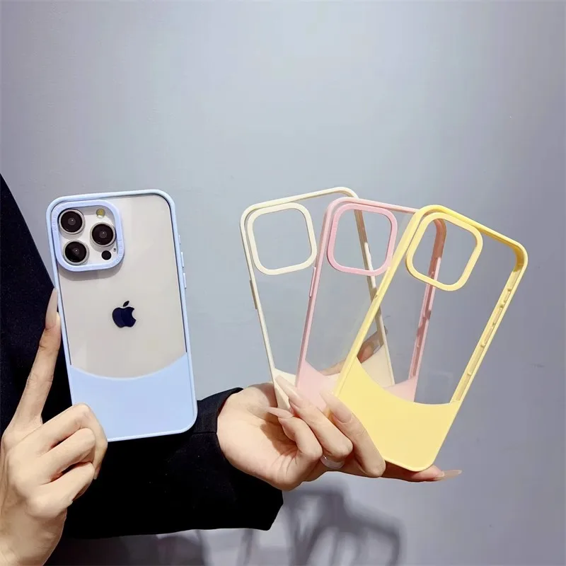 حافظة هاتف شفافة بإطار من السيليكون الناعم بلون الحلوى لهاتف آيفون 16 15 14 13 12 11 Pro Max Plus غلاف مقاوم للصدمات