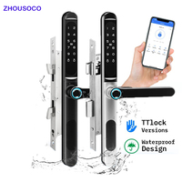 Waterproof Outdoor Smart Door Lock TTLOCK Bluetooth APP Fingerprint Card Password Electronic Lock for Glass Aluminum Sliding